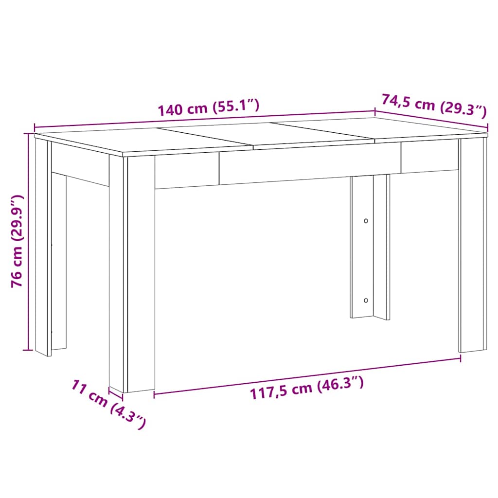 Esstisch Schwarze Eiche 140 x 74,5 x 76 cm Holzwerkstoff
