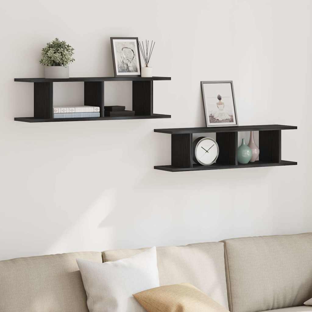 Wall shelves 2 pcs. Black oak look 75x18x20cm wood material