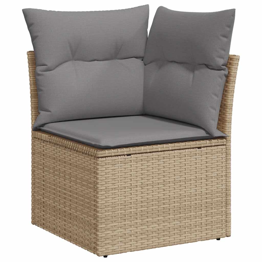 8-piece garden sofa set with cushions, beige poly rattan