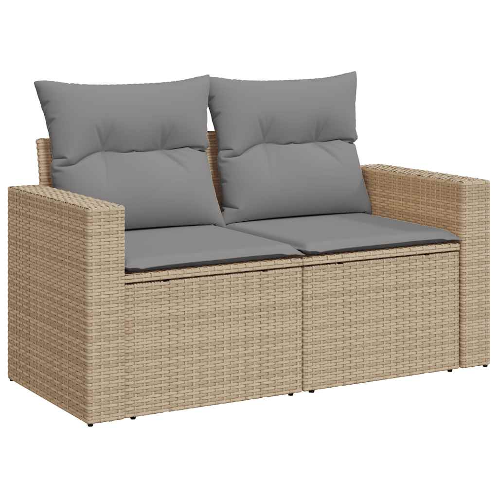 8-piece garden sofa set with cushions, beige poly rattan