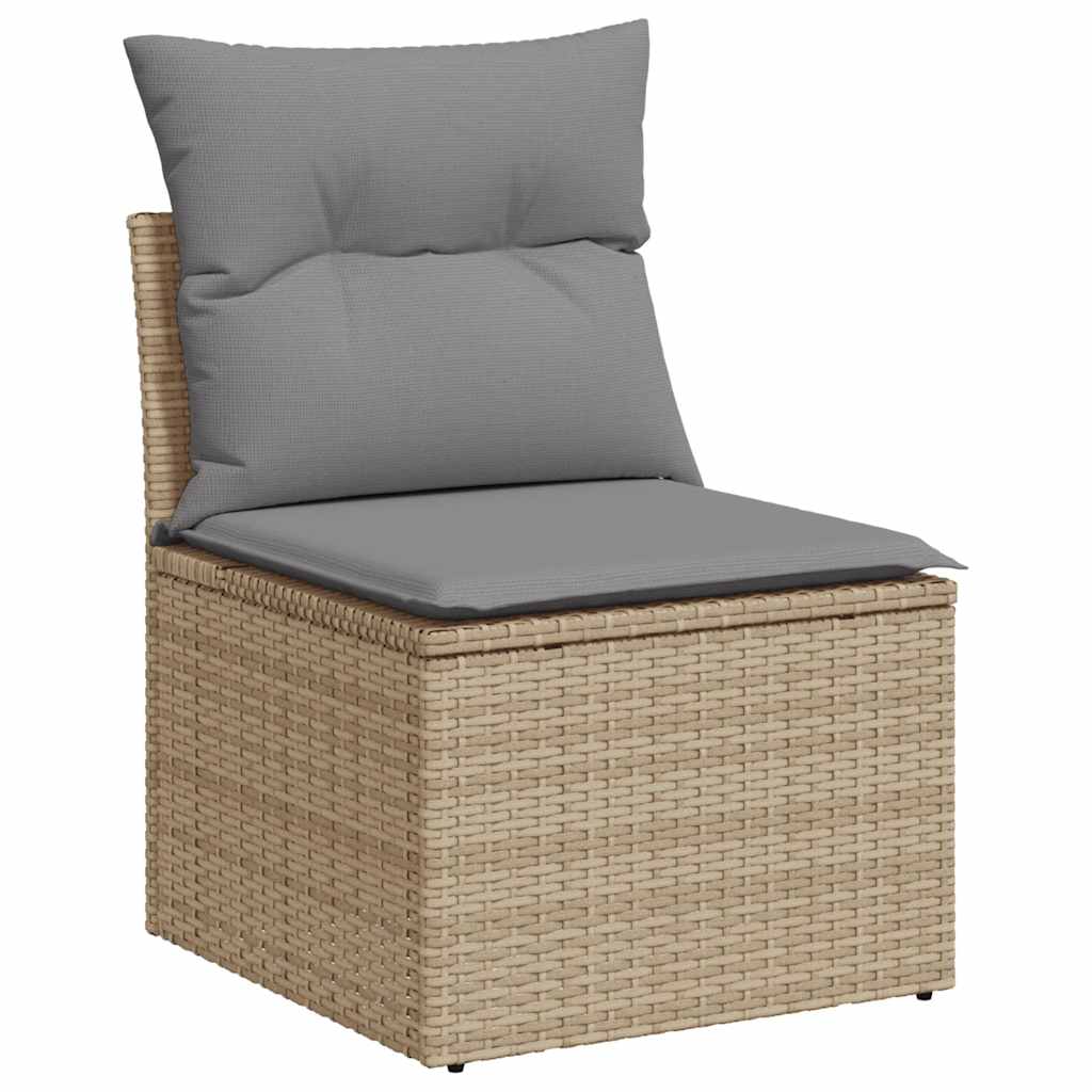 6-piece garden sofa set with cushions, beige poly rattan