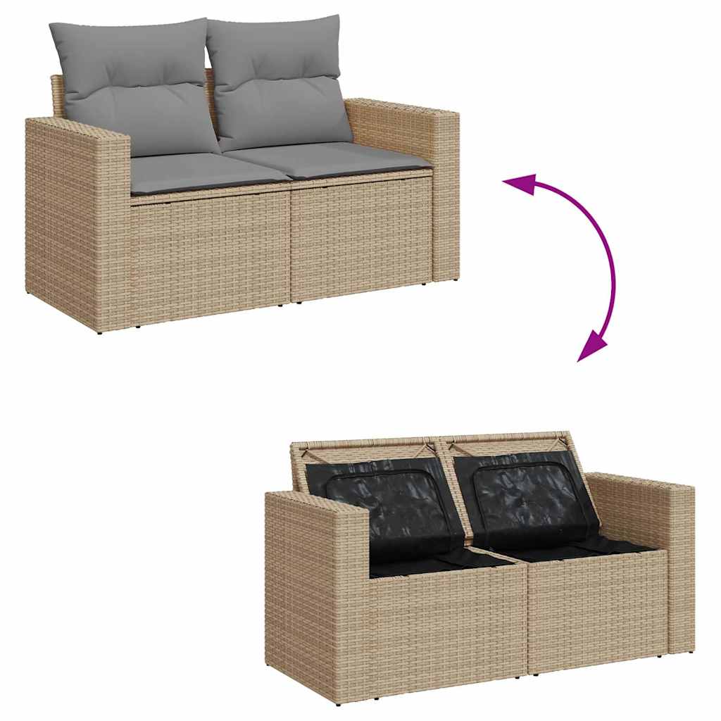 6-piece garden sofa set with cushions, beige poly rattan