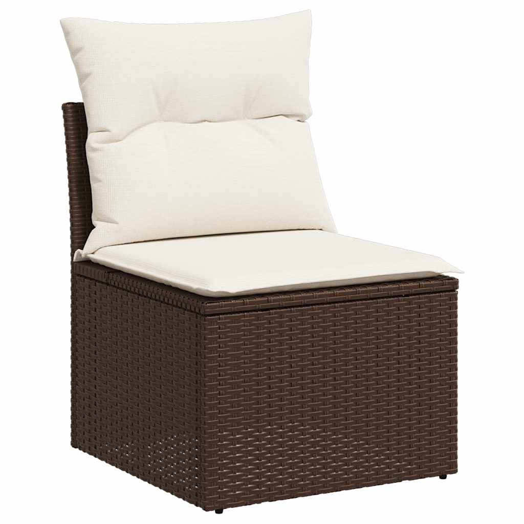 6-piece garden sofa set with cushions, brown poly rattan