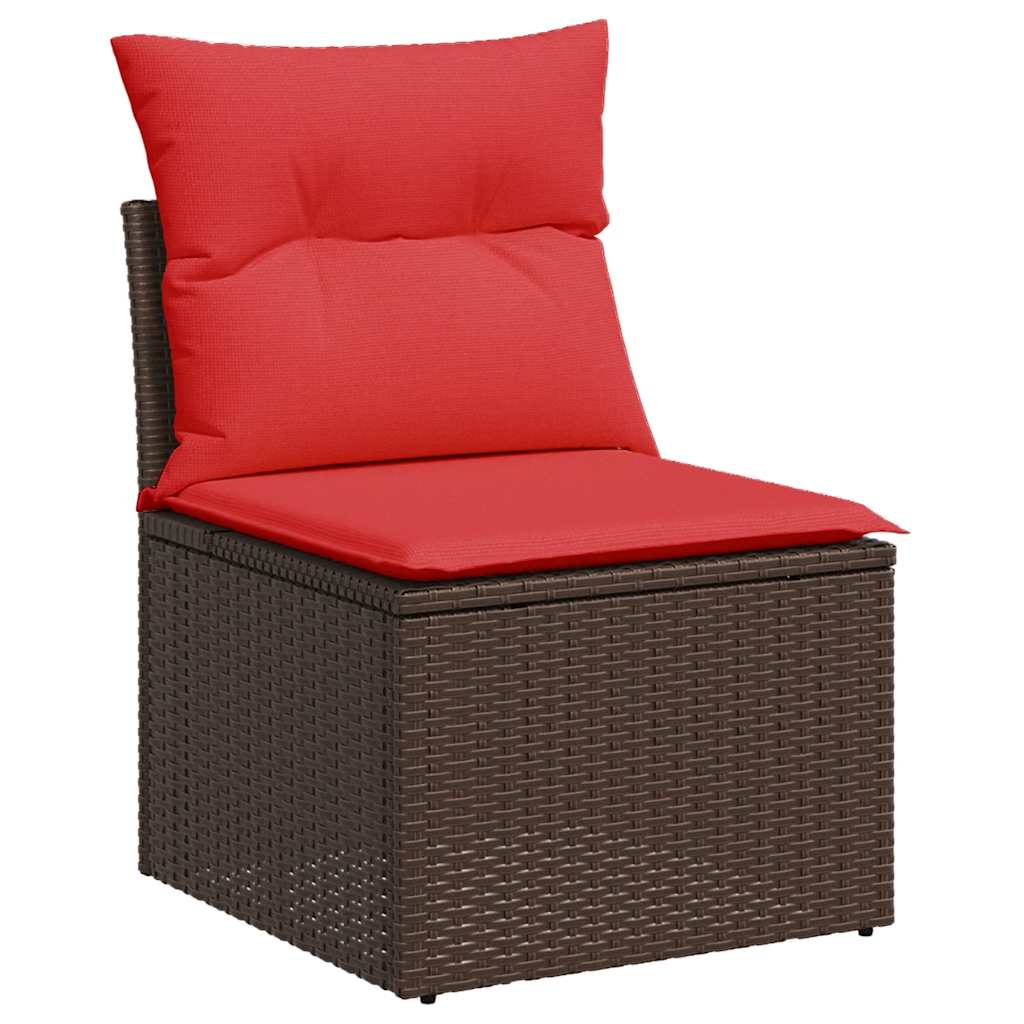 6-piece garden sofa set with cushions, brown, poly rattan, acacia