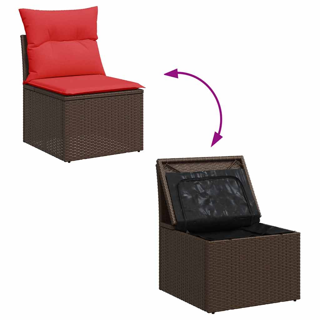 6-piece garden sofa set with cushions, brown, poly rattan, acacia