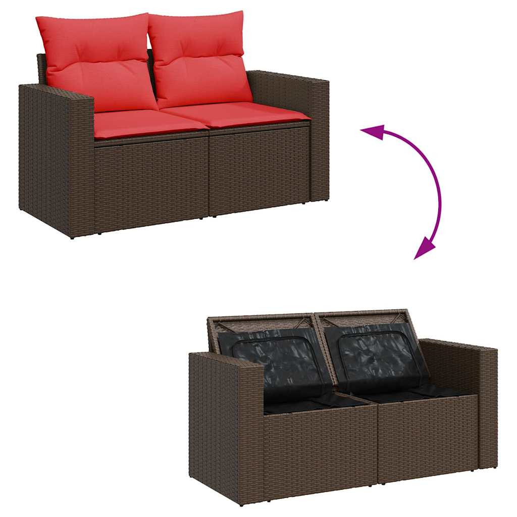 6-piece garden sofa set with cushions, brown, poly rattan, acacia