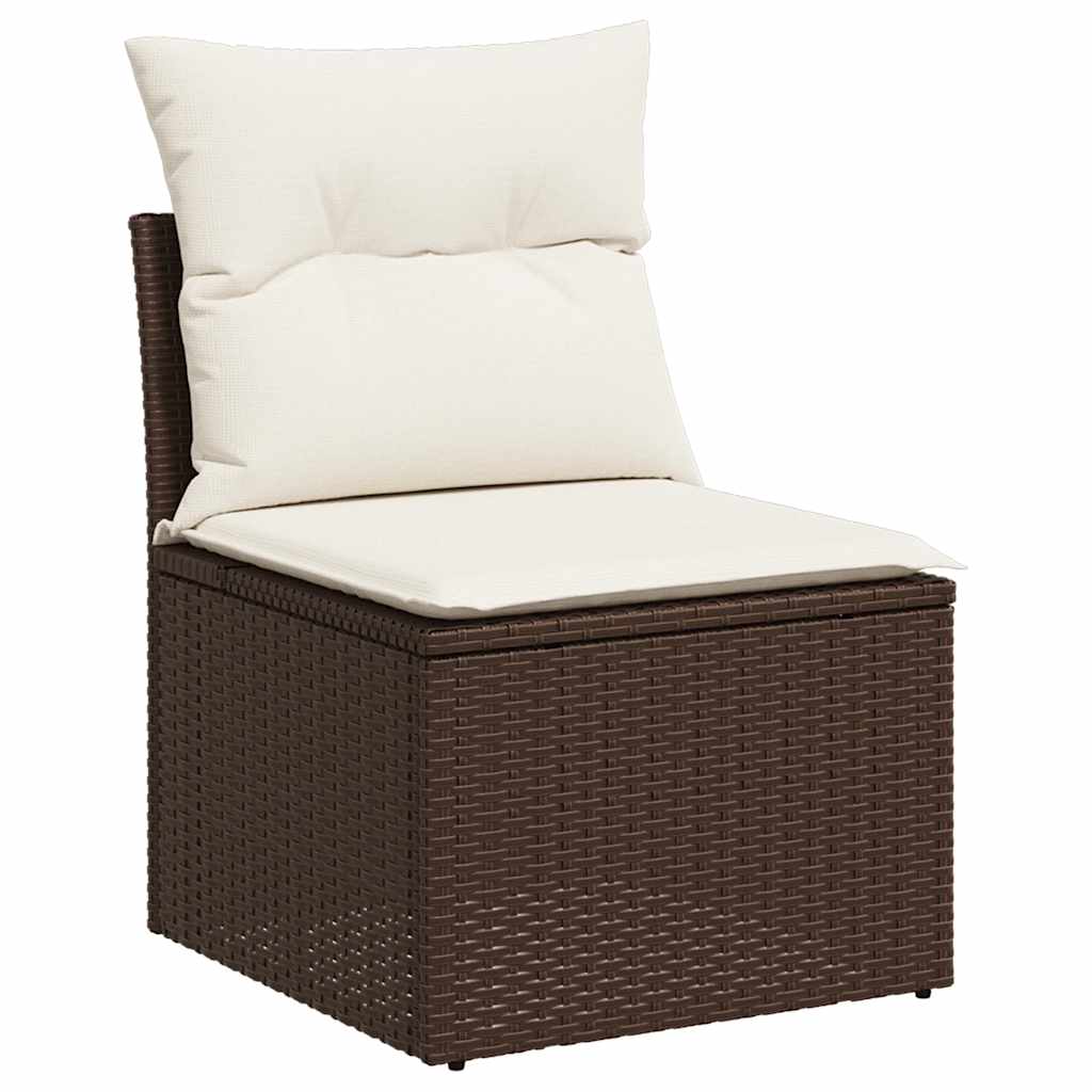 5-piece garden sofa set with cushions, brown poly rattan
