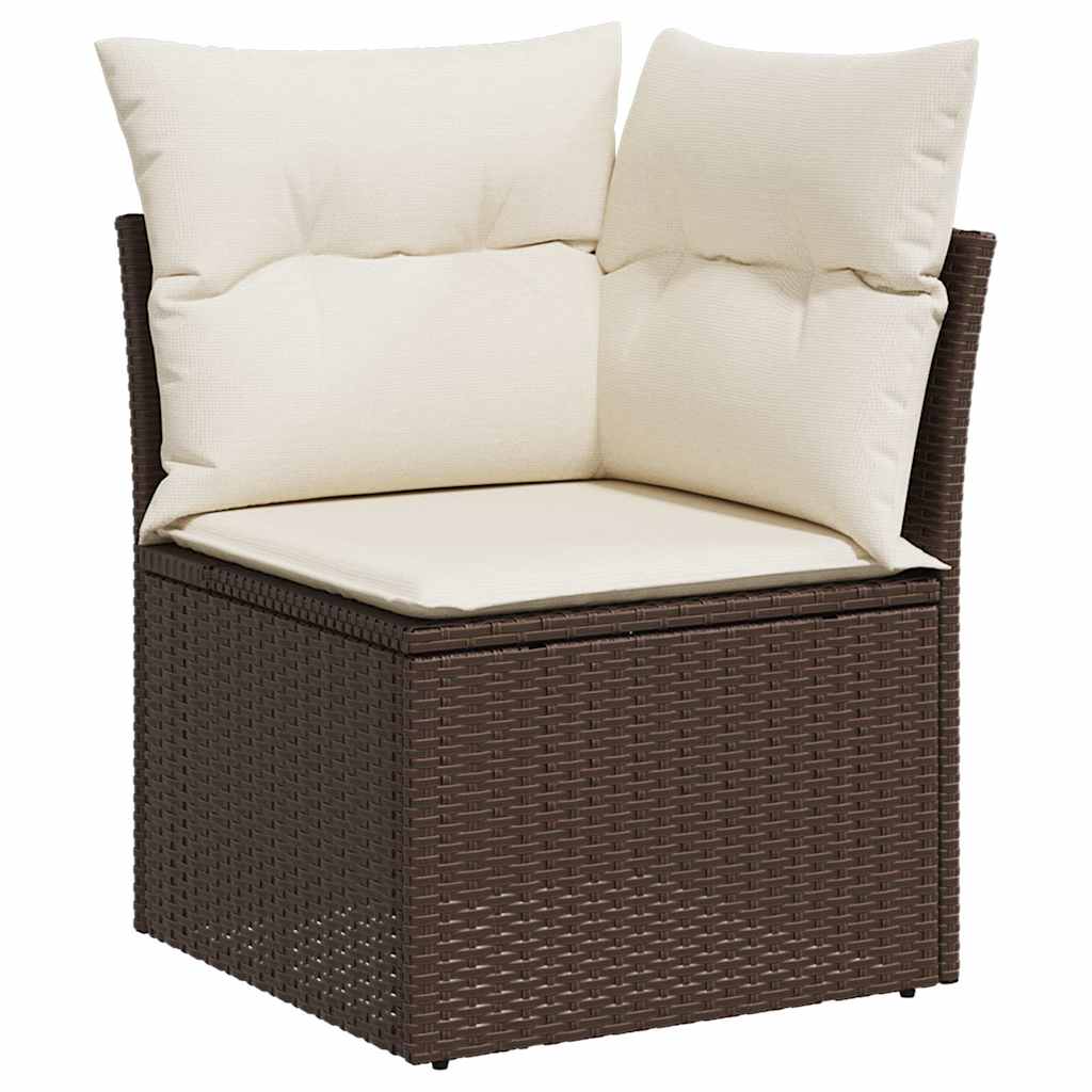 5-piece garden sofa set with cushions, brown poly rattan