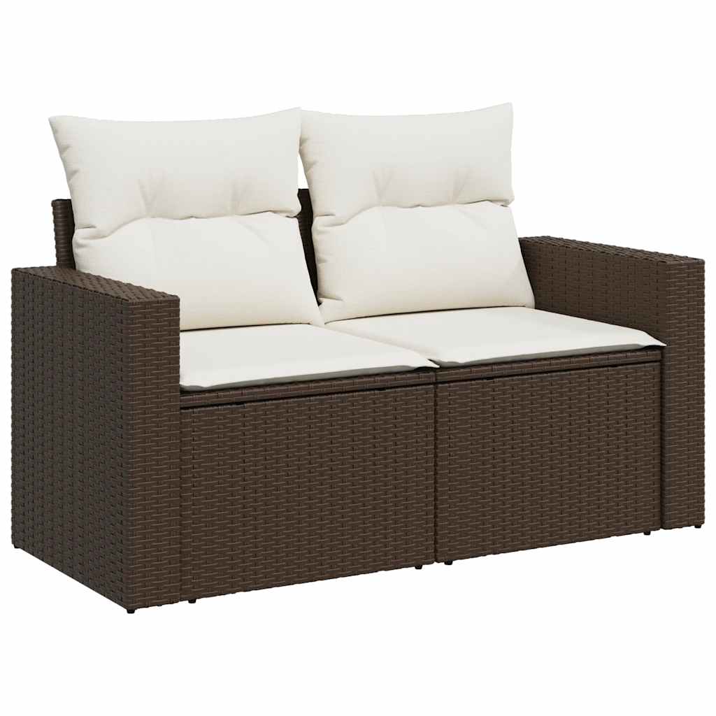 5-piece garden sofa set with cushions, brown poly rattan