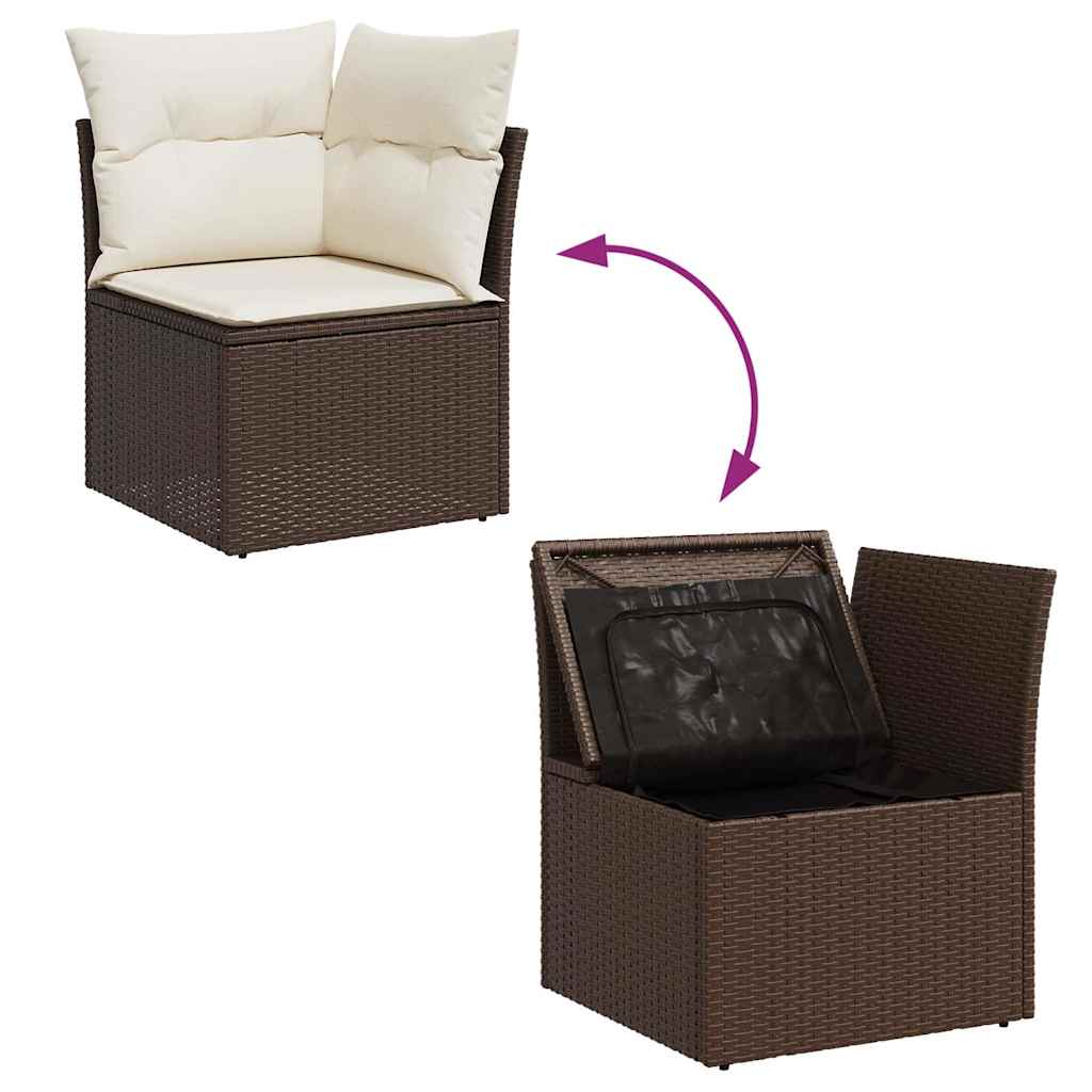 5-piece garden sofa set with cushions, brown poly rattan