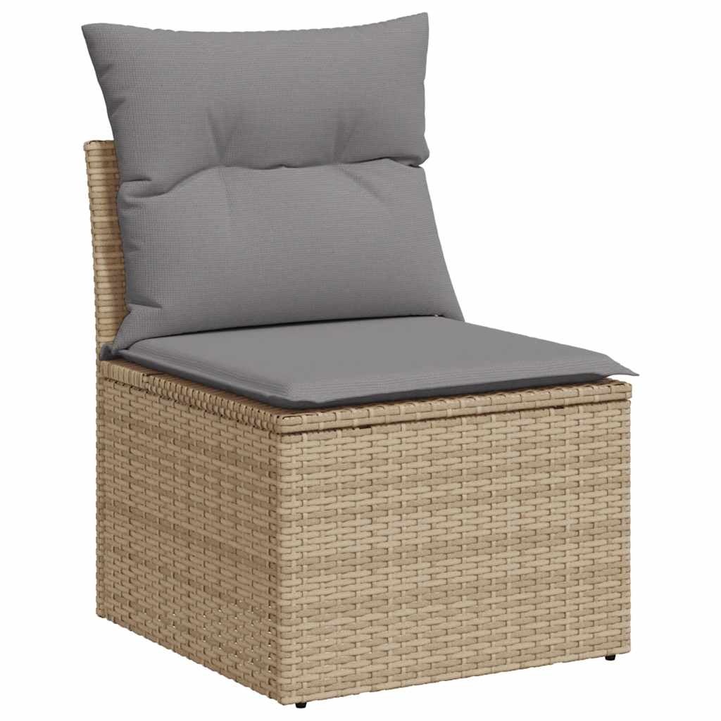 7-piece garden sofa set with cushions, beige poly rattan