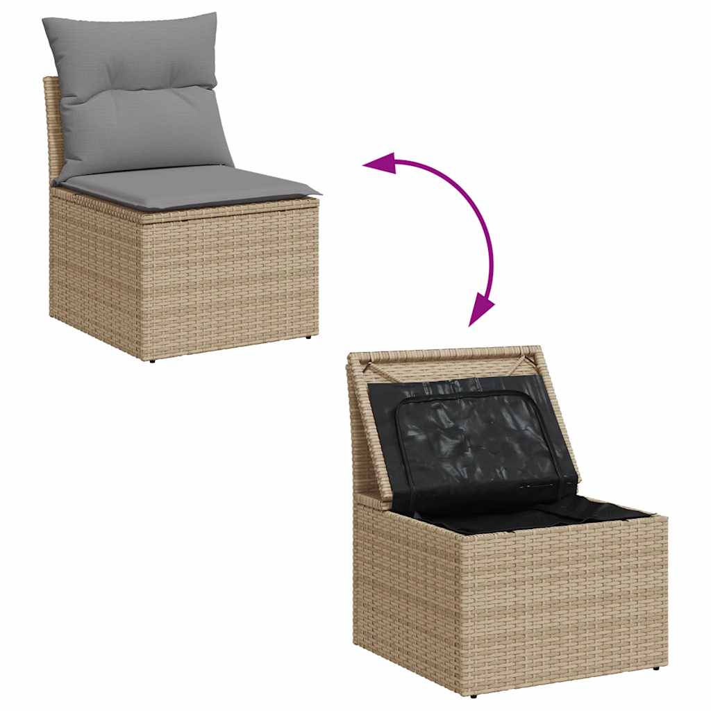 7-piece garden sofa set with cushions, beige poly rattan