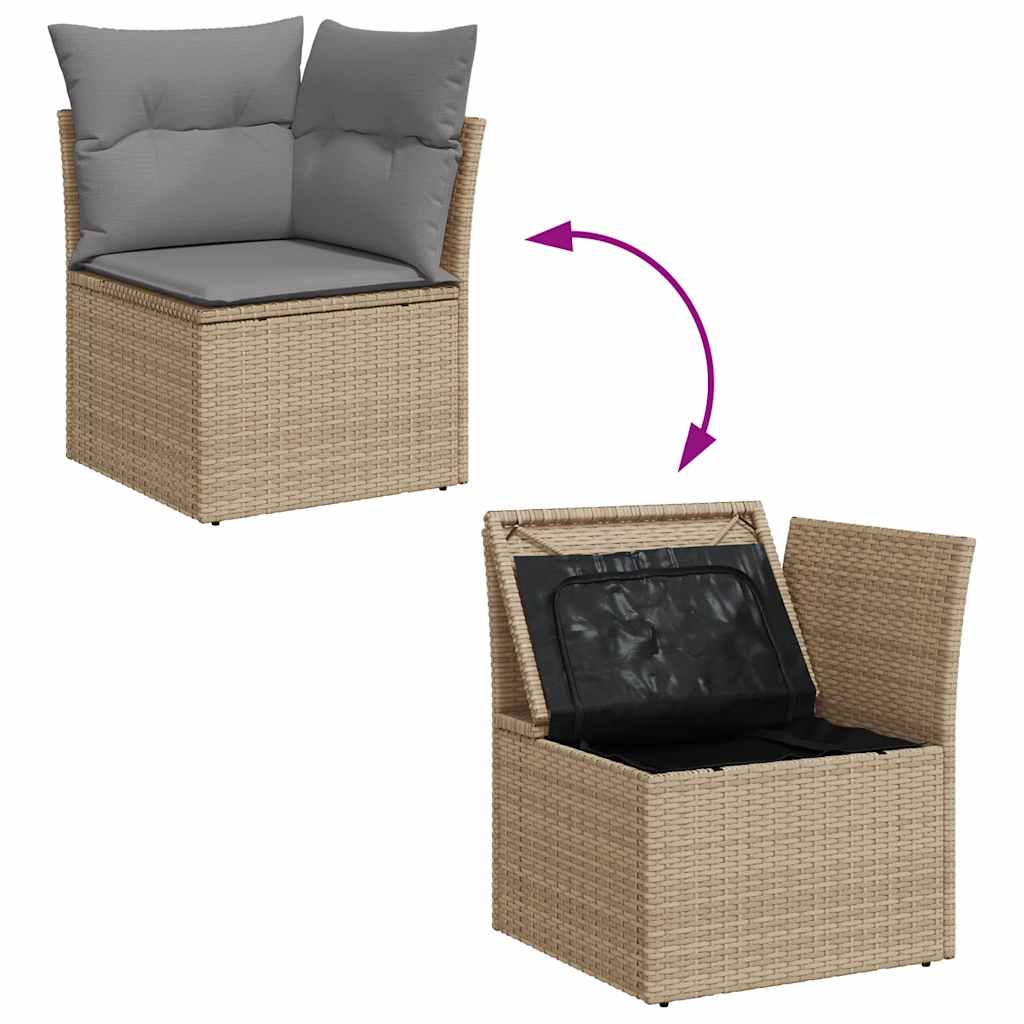 7-piece garden sofa set with cushions, beige poly rattan