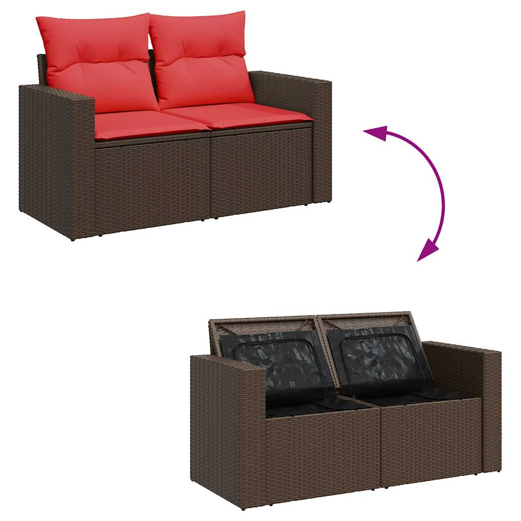 7-tlg. Garten-Sofagarnitur mit Kissen Grau Poly Rattan Akazie