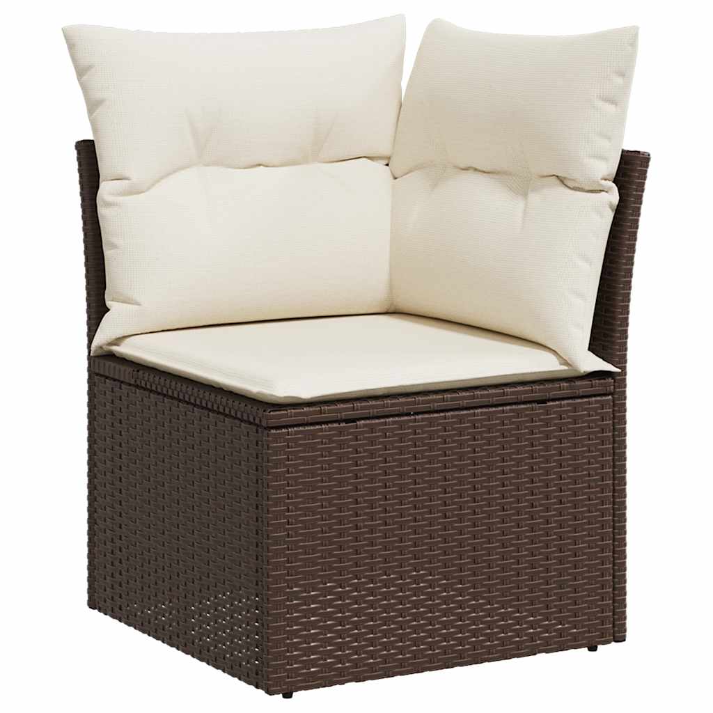 7-piece garden sofa set with cushions, brown poly rattan