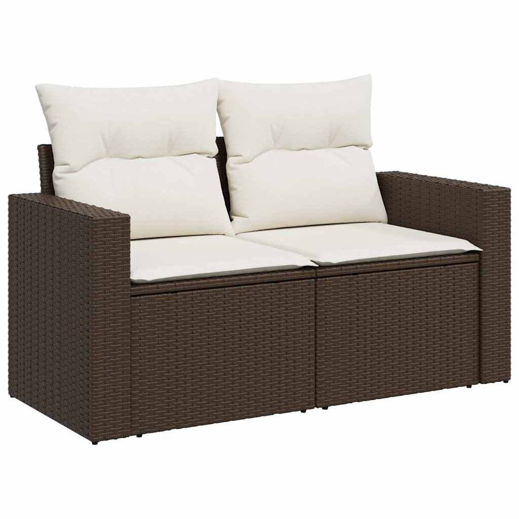 7-piece garden sofa set with cushions, brown poly rattan