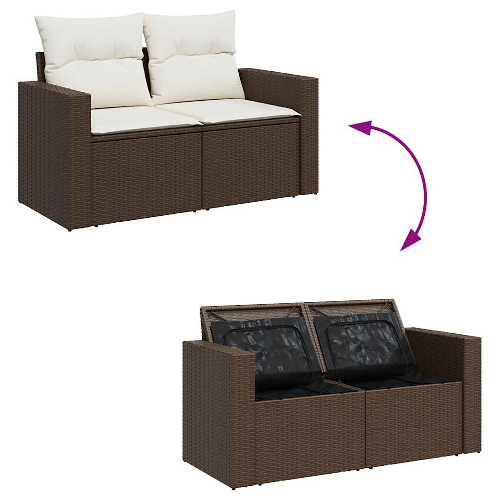 7-piece garden sofa set with cushions, brown poly rattan