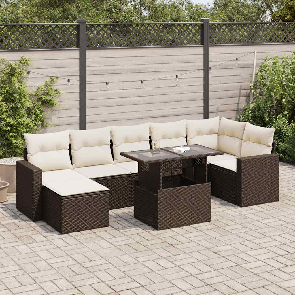 8-piece garden sofa set with cushions, brown poly rattan