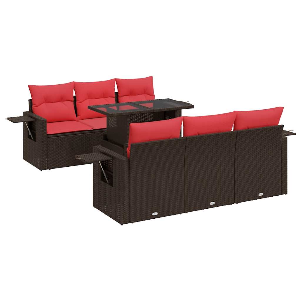 7-tlg. Garten-Sofagarnitur mit Kissen Braun Poly Rattan Akazie