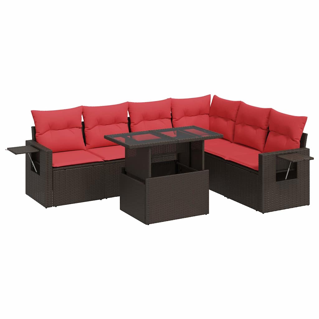7-tlg. Garten-Sofagarnitur mit Kissen Braun Poly Rattan Akazie