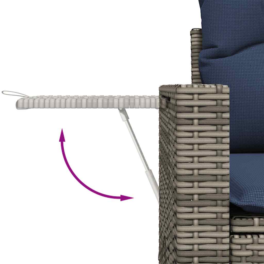 10-tlg. Garten-Sofagarnitur mit Kissen Grau Poly Rattan Akazie