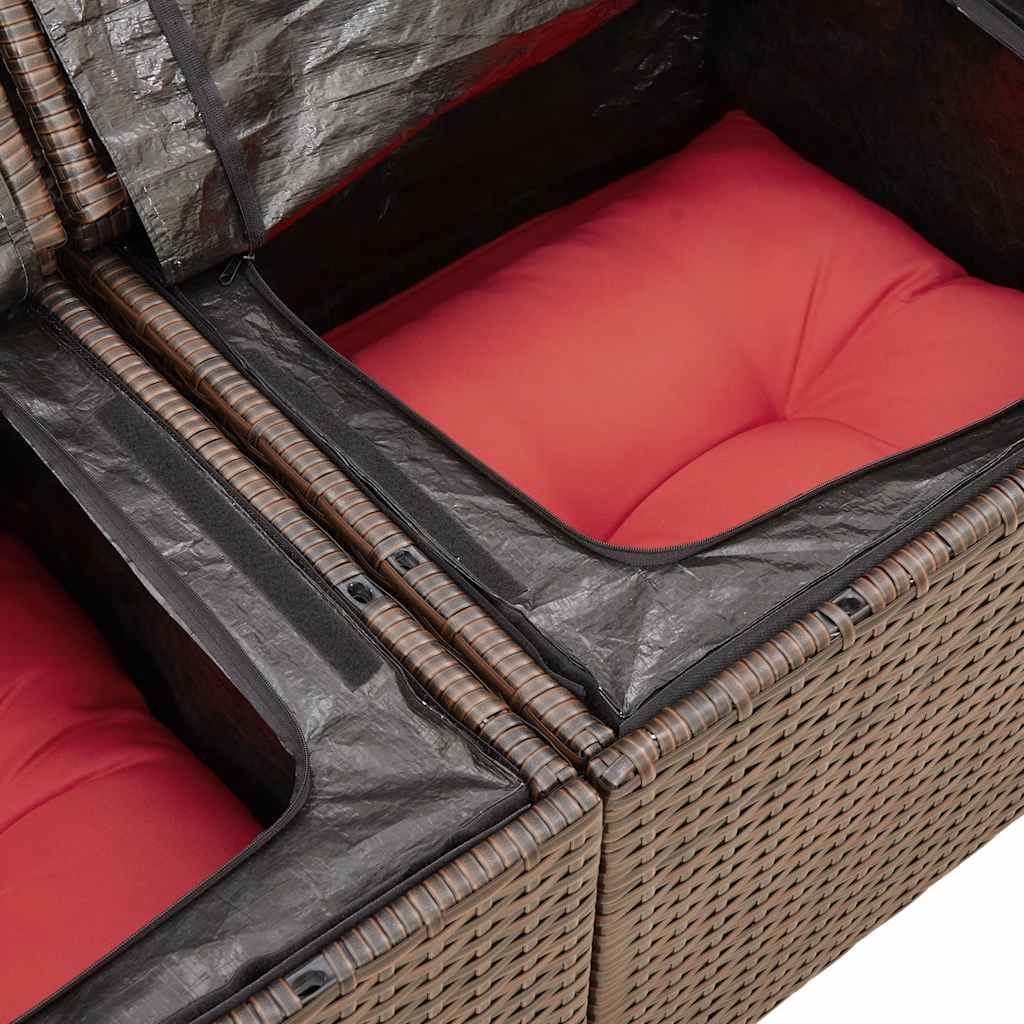 6-tlg. Garten-Sofagarnitur mit Kissen Braun Poly Rattan Akazie