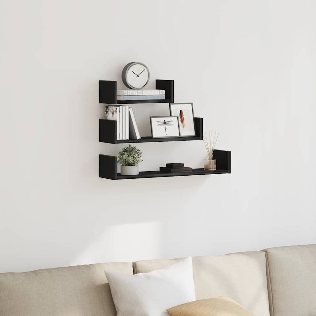 Wall shelves 3 pcs. Black oak look wood material