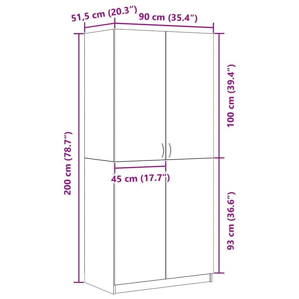 Kleiderschrank mit Tür Schwarz 90 x 52 x 200 cm Holzwerkstoff