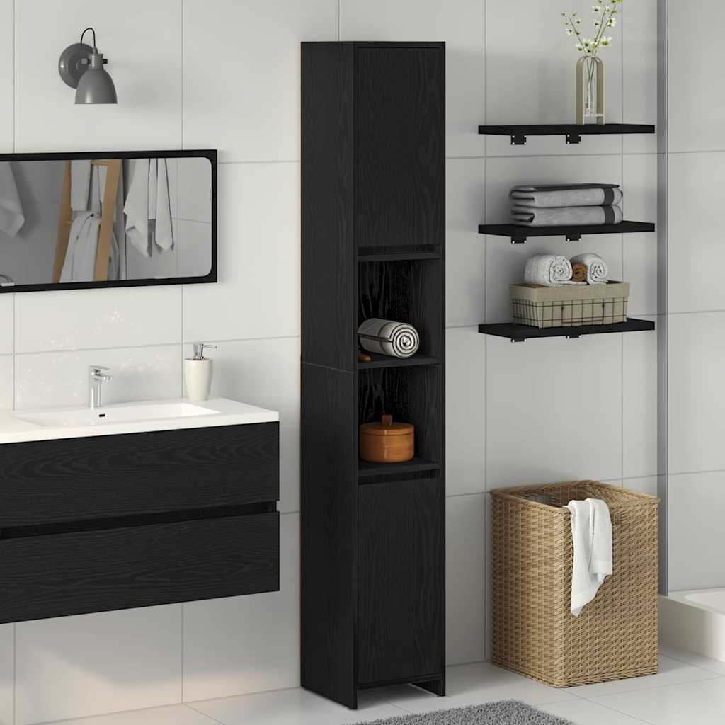 Badezimmerschrank mit Tür Schwarze Eiche 30 x 30 x 183,5 cm