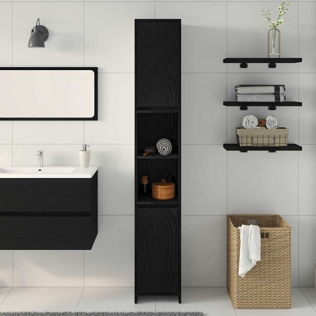 Badezimmerschrank mit Tür Schwarze Eiche 30 x 30 x 183,5 cm