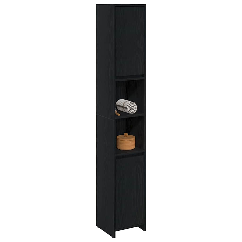 Badezimmerschrank mit Tür Schwarze Eiche 30 x 30 x 183,5 cm