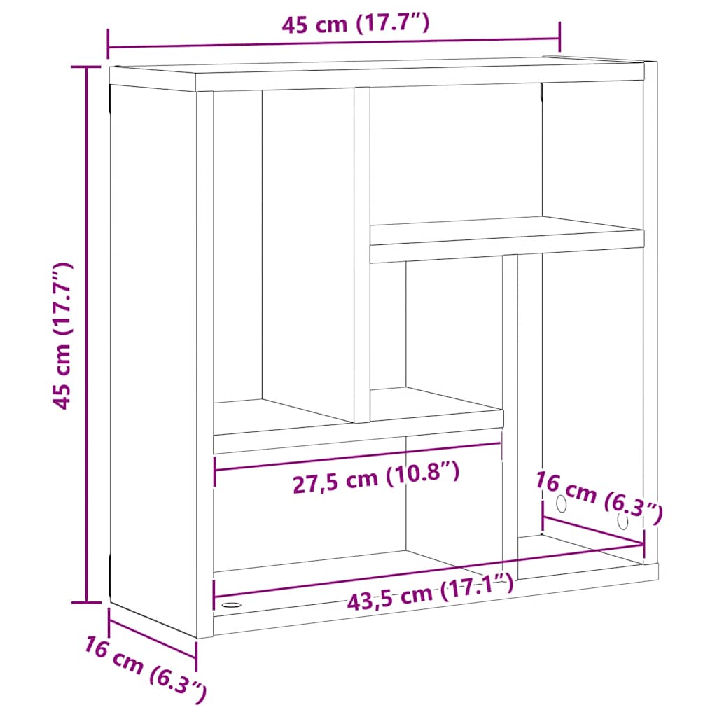 Wall shelf black oak look 45x16x45 cm wood material
