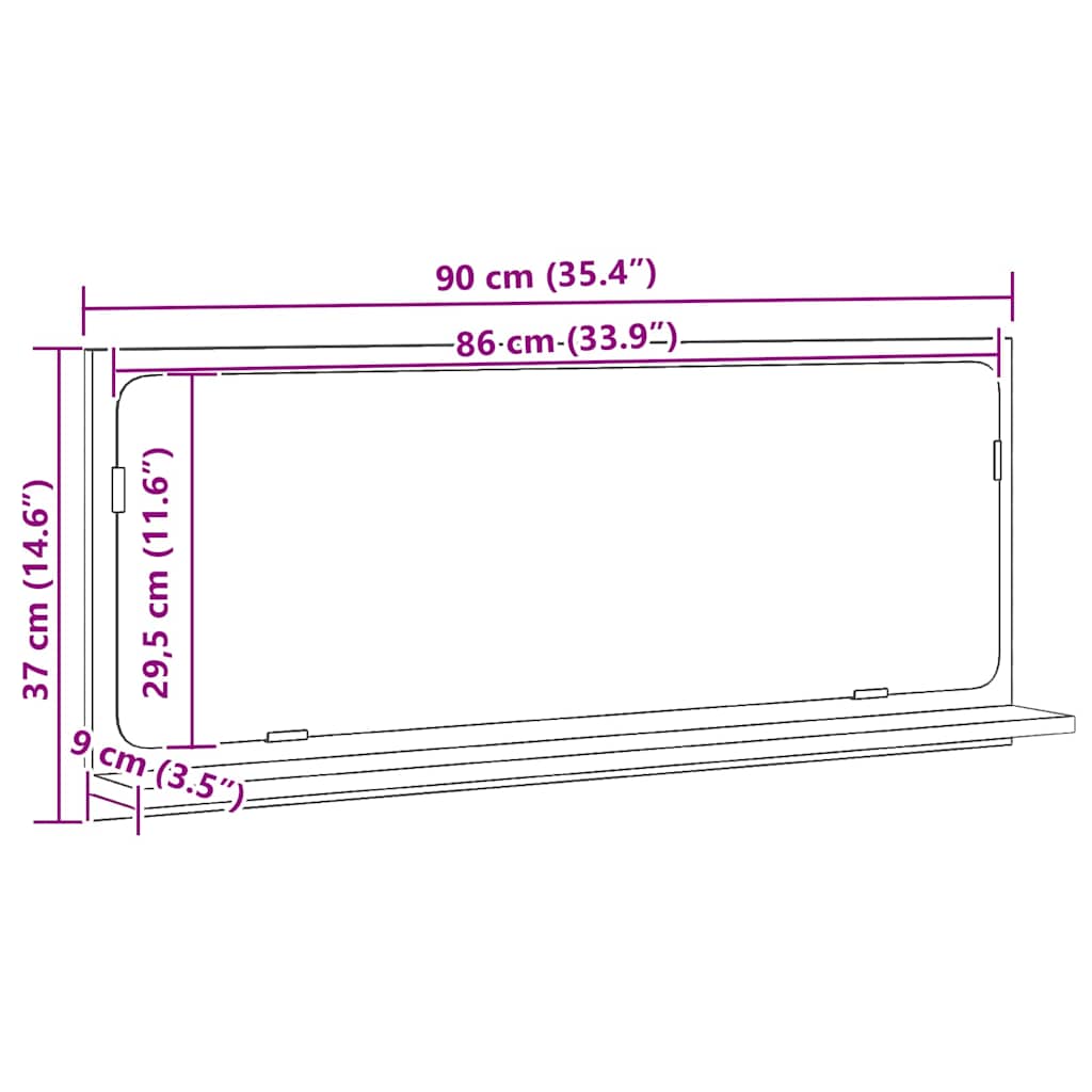 Spiegelregal Schwarz Eiche 90 x 10.5 x 37 cm Holzwerkstoff