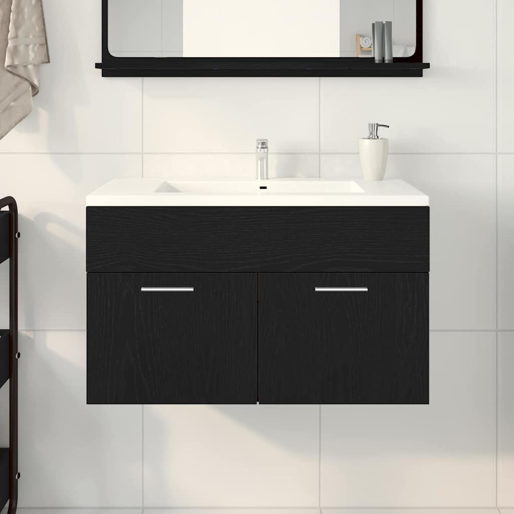 Badezimmer Waschbecken Schrank Schwarze Eiche Holzwerkstoff