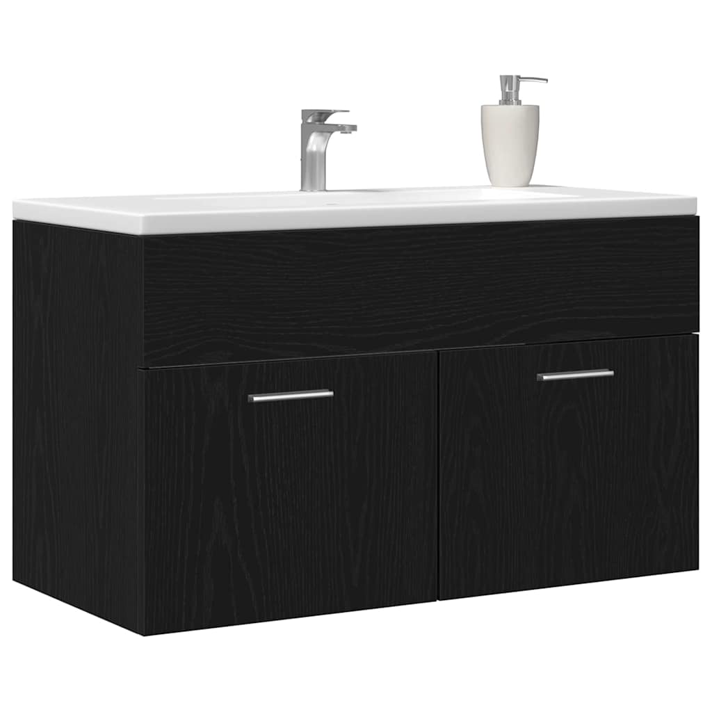 Badezimmer Waschbecken Schrank Schwarze Eiche Holzwerkstoff