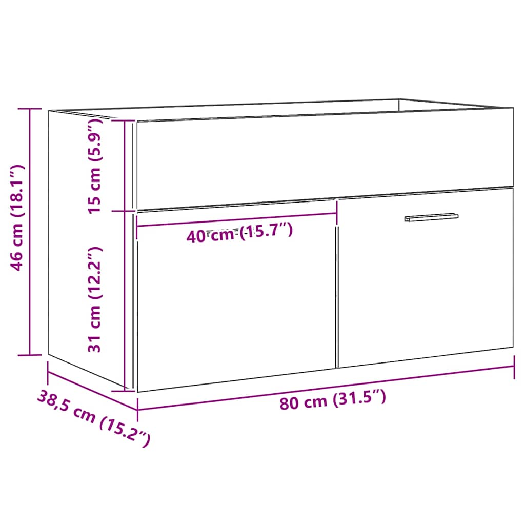Badezimmer Waschbecken Schrank Schwarze Eiche Holzwerkstoff