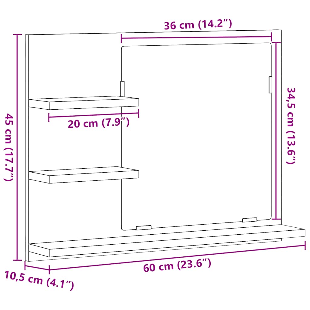Badspiegel Schwarz Eichen-Optik 60x10,5x45 cm Holzwerkstoff