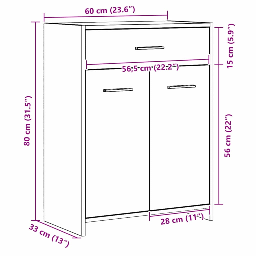 Badezimmerschrank mit Schubladen Schwarze Eiche 60 x 33 x 80 cm