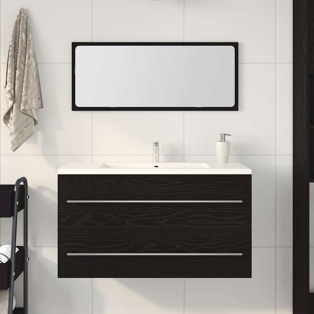Waschbecken-Schrank mit Spiegel Schwarze Eiche 90 x 45 x 1.5 cm