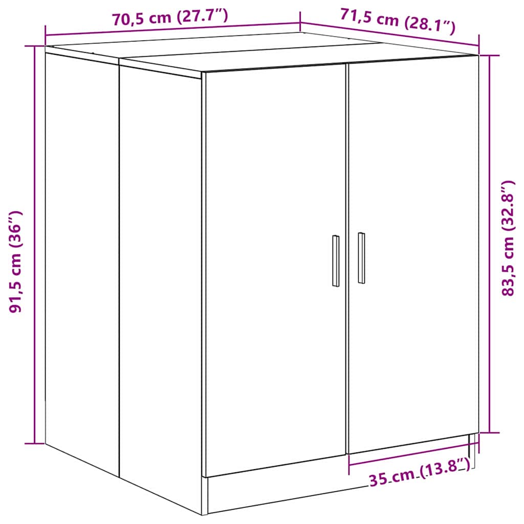 Waschmaschinenschrank Schwarze Eiche 70.5 x 71.5 x 91.5 cm