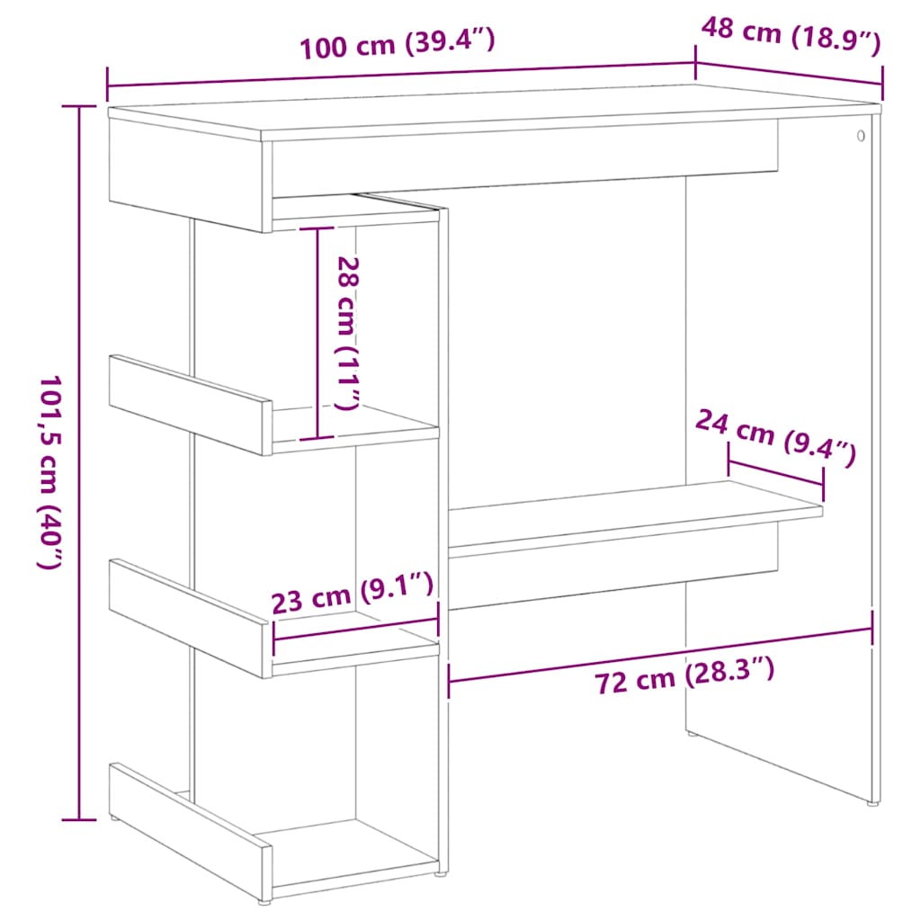 Bartisch Schwarze Eiche 100 x 48 x 101,5 cm Holzwerkstoff