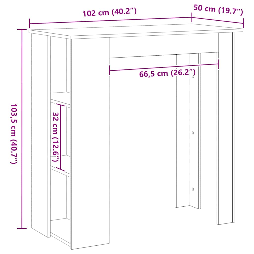 Bartisch Schwarze Eiche 102 x 50 x 103,5 cm Holzwerkstoff