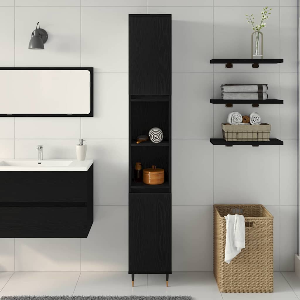 Badezimmerschrank Schwarze Eiche 30 x 30 x 190 cm Holzwerkstoff