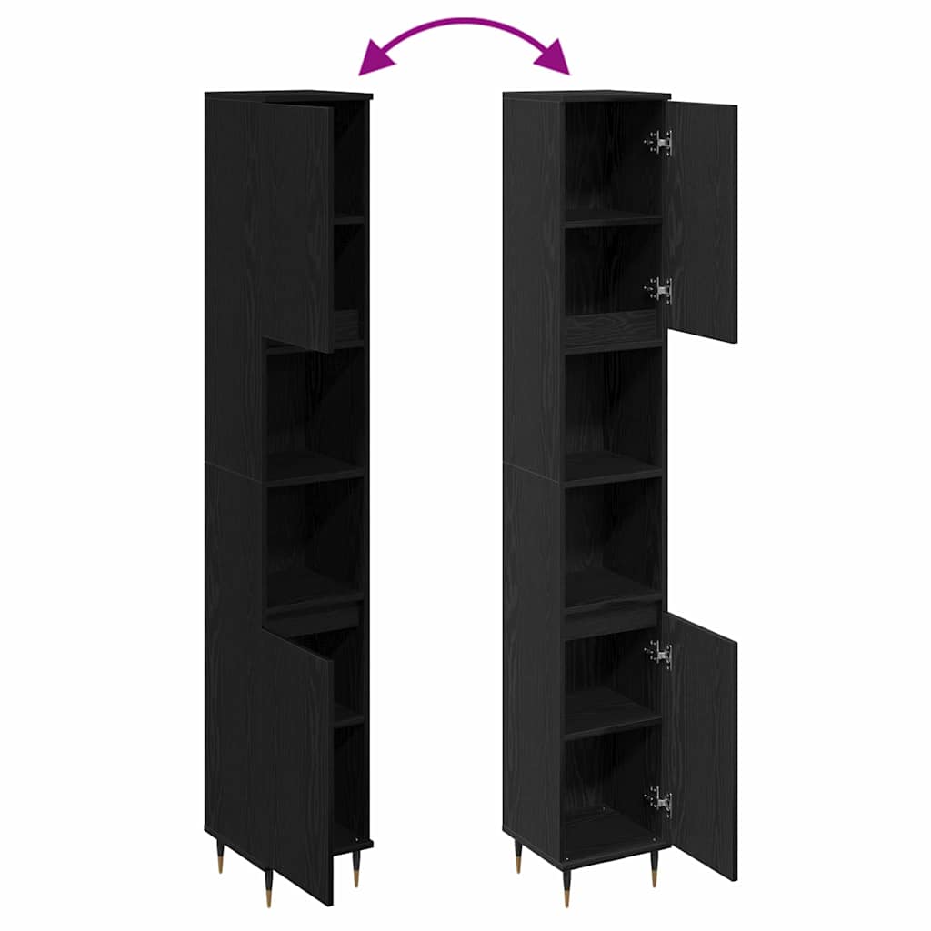 Badezimmerschrank Schwarze Eiche 30 x 30 x 190 cm Holzwerkstoff