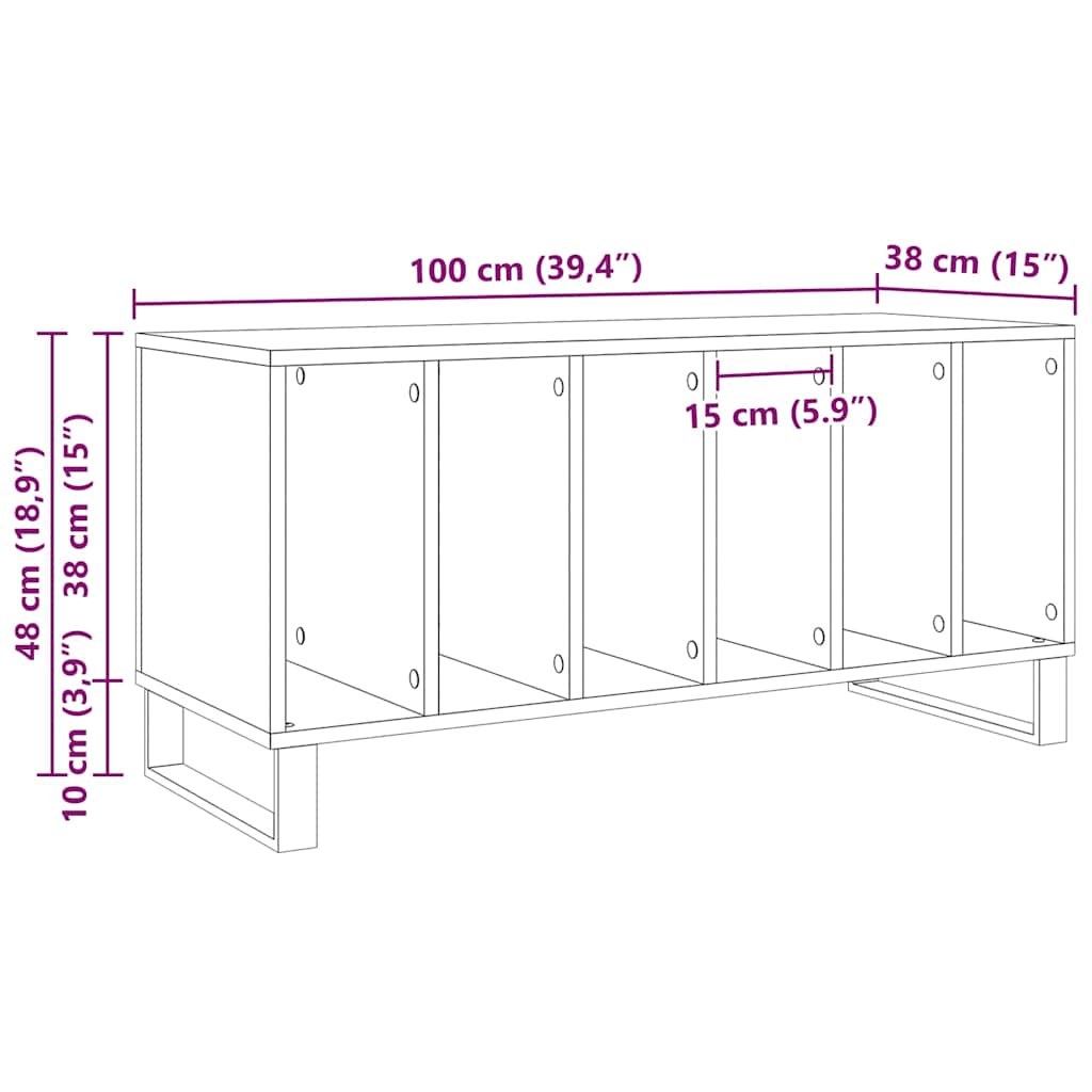 Schallplattenschrank mit Regal Schwarze Eiche 100 x 38 x 48 cm