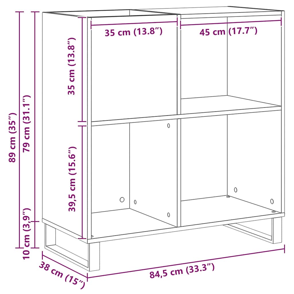 Schallplattenschrank mit Regal Schwarze Eiche 85 x 38 x 89 cm