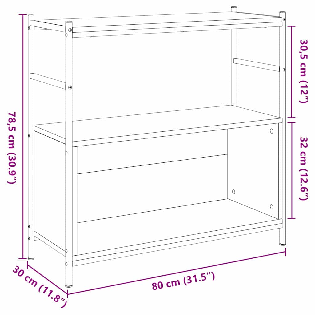 Regal Schwarze Eiche 80 x 30 x 78.5 cm Holzwerkstoff