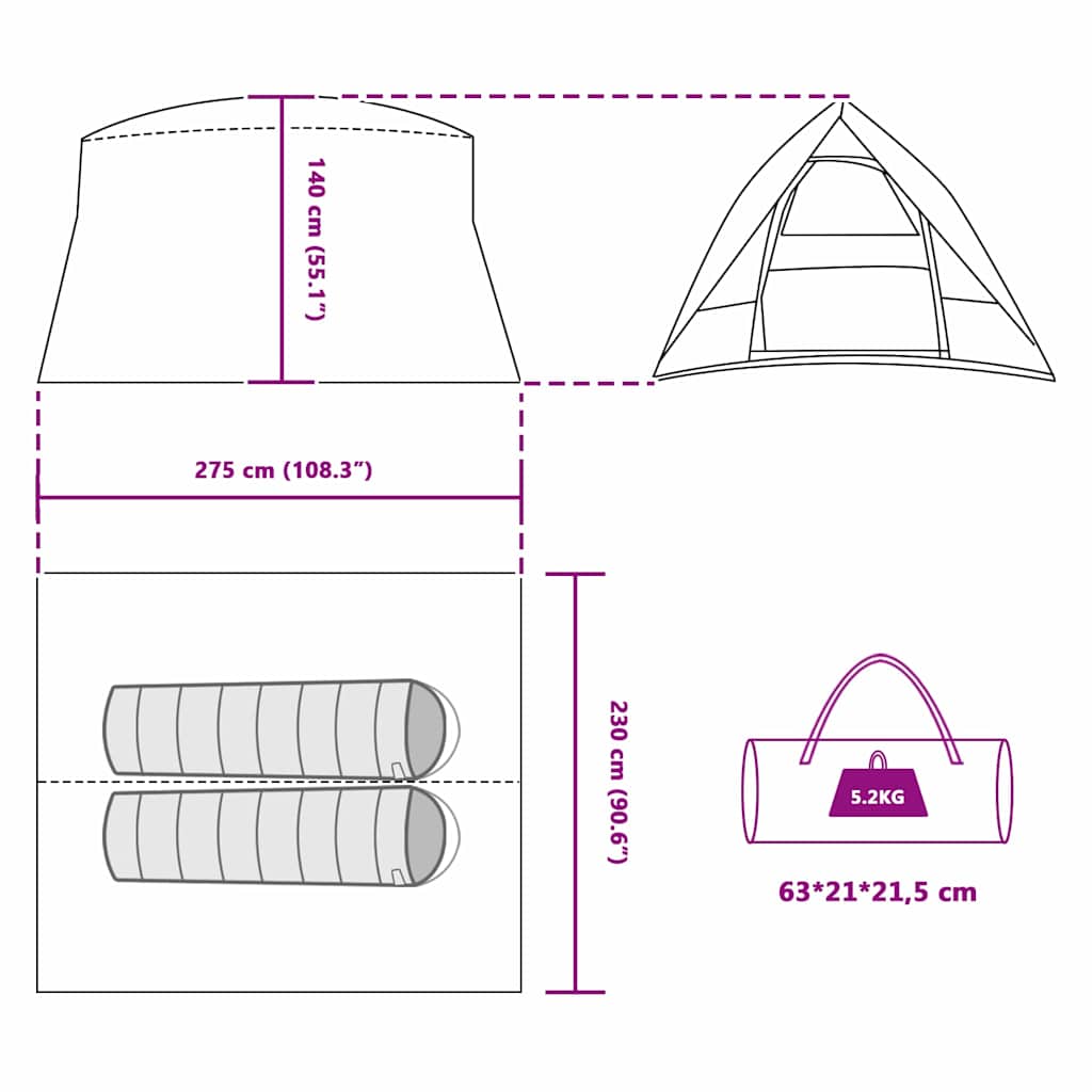 Campingzelt Blau 275 x 230 x 140 cm Polyester