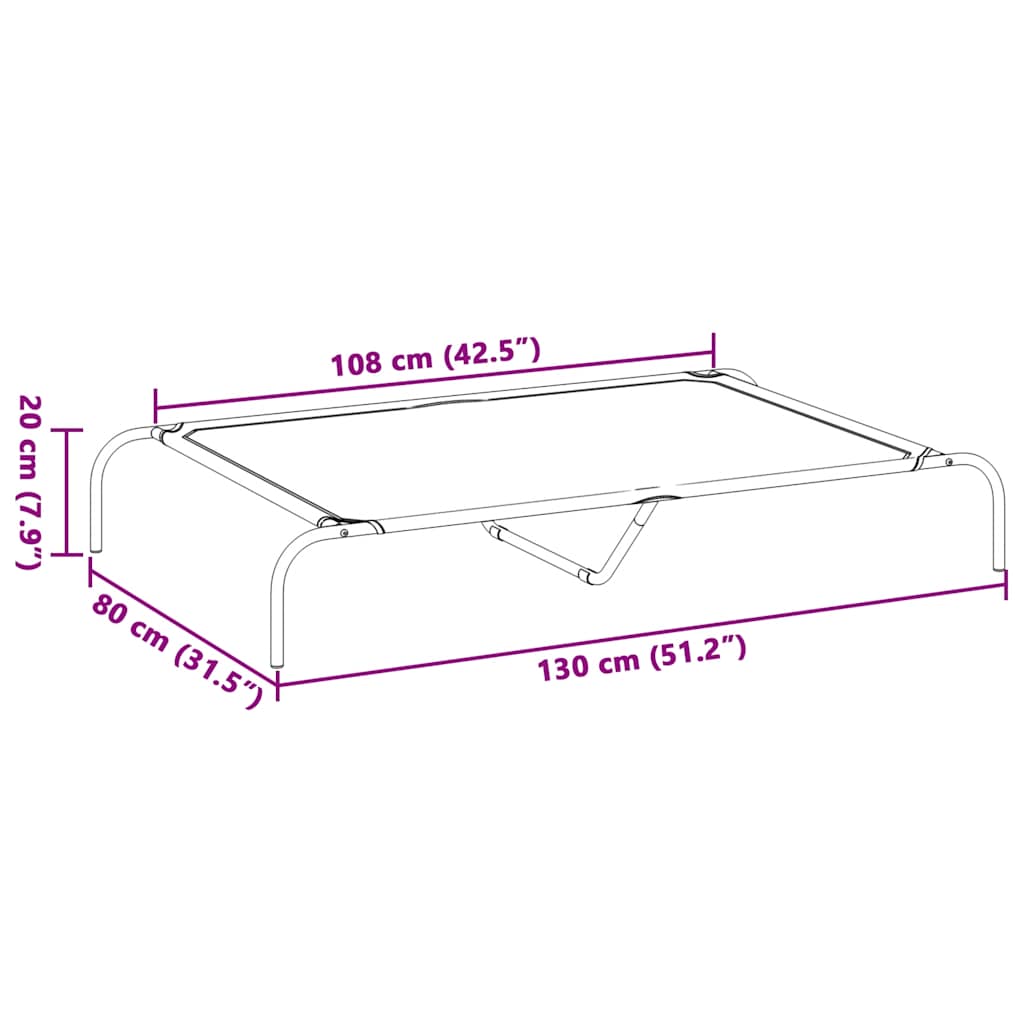 Hundebett Erhöht Schwarz 130x80x20 cm Textilene und Stahl