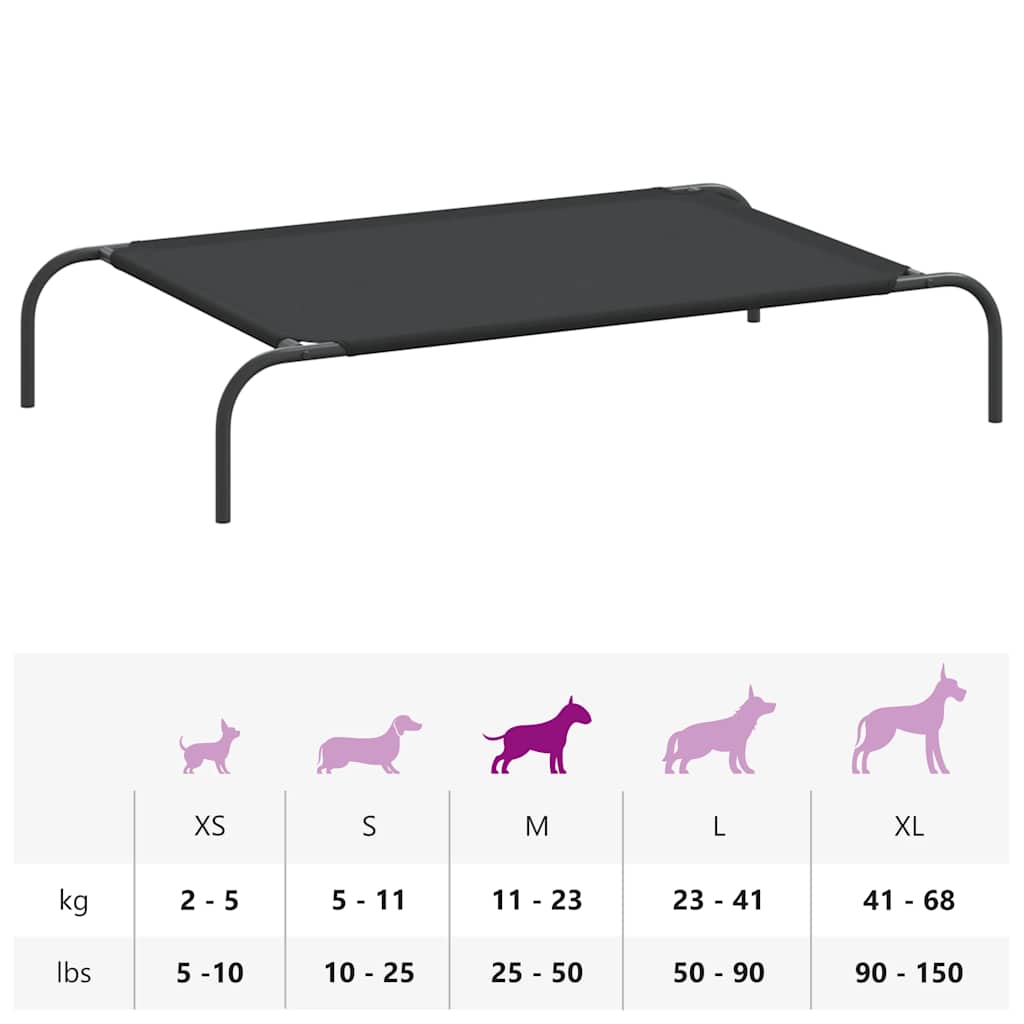Hundebett Erhöht Schwarz 110x65x20 cm Oxford-Gewebe und Stahl
